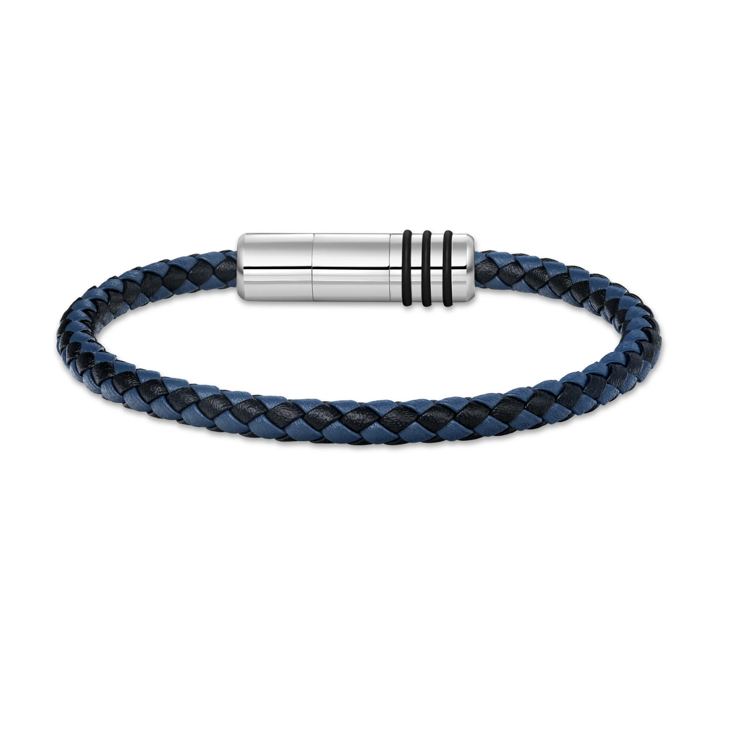 Police Men's Gear Black & Blue Leather with Stainless Steel Motif Bracelet - Image 2