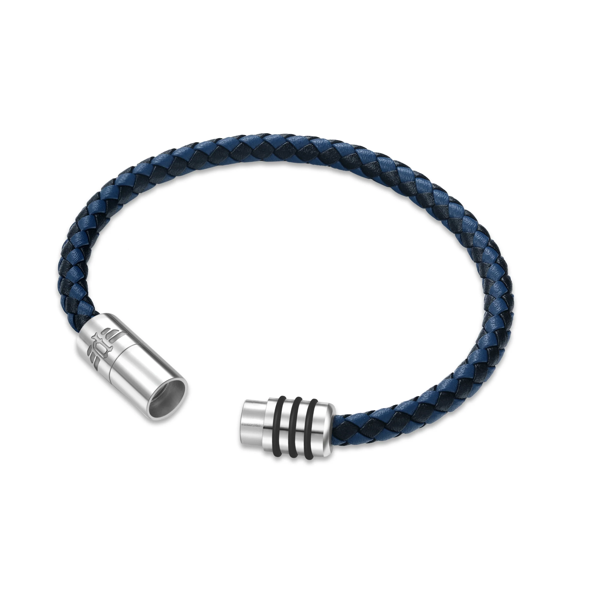 Police Men's Gear Black & Blue Leather with Stainless Steel Motif Bracelet - Image 3