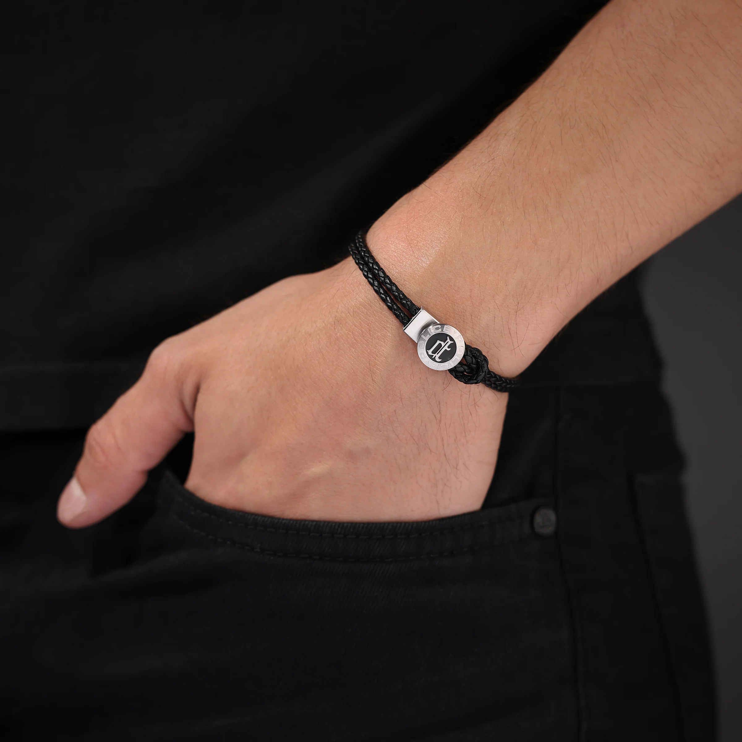 Police Men's Infiniti Black Textured Bracelet Leather - Image 4