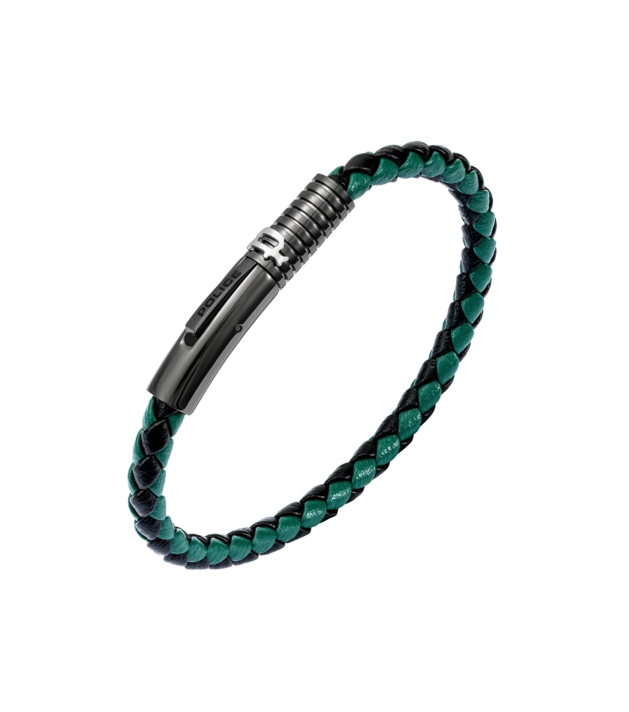 Police Modish Gunmetal and Stainless Steel Bracelet with Olive Green and Black Leather Straps - Image 2