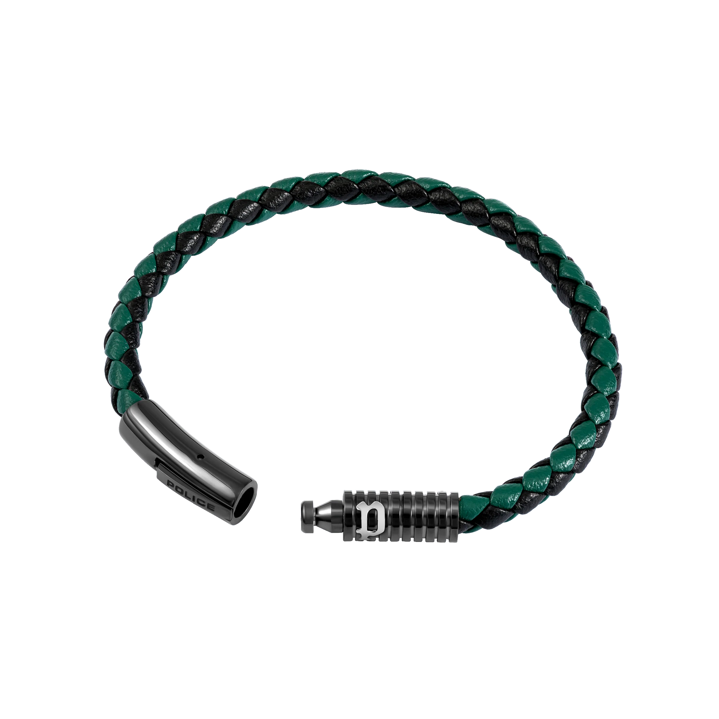 Police Modish Gunmetal and Stainless Steel Bracelet with Olive Green and Black Leather Straps - Image 3