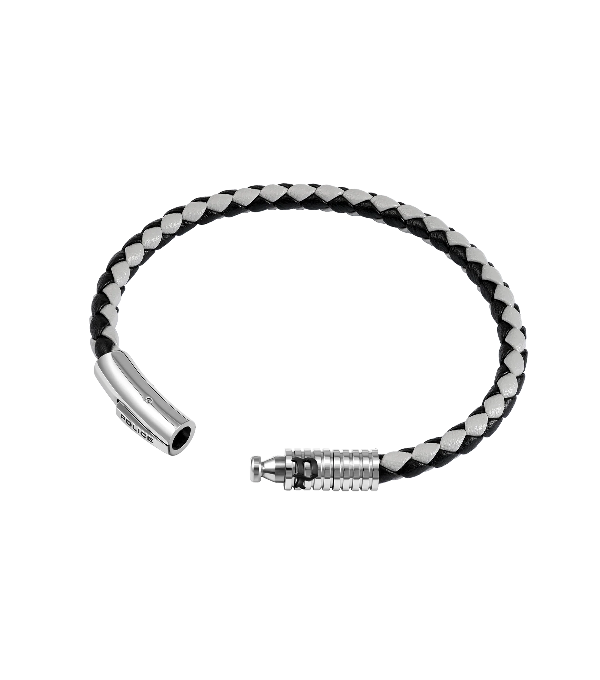 Police Modish Stainless Steel Bracelet with Black and Grey Leather Straps - Image 3