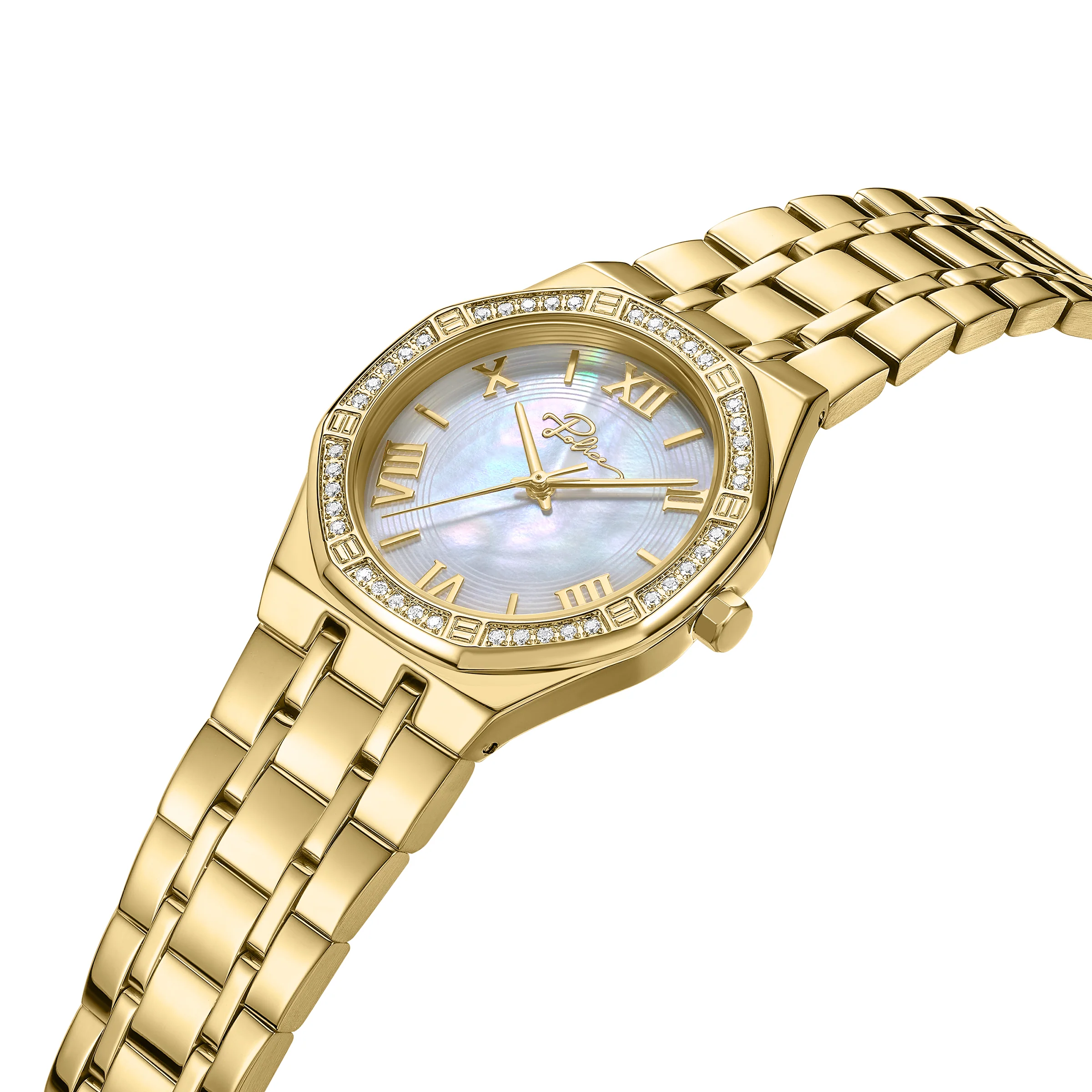 Police Moonlight Women's 32mm  Gold-Plated Watch with White Mother-of-Pearl Dial & 316L Stainless Steel 5-Link Bracelet - Image 2