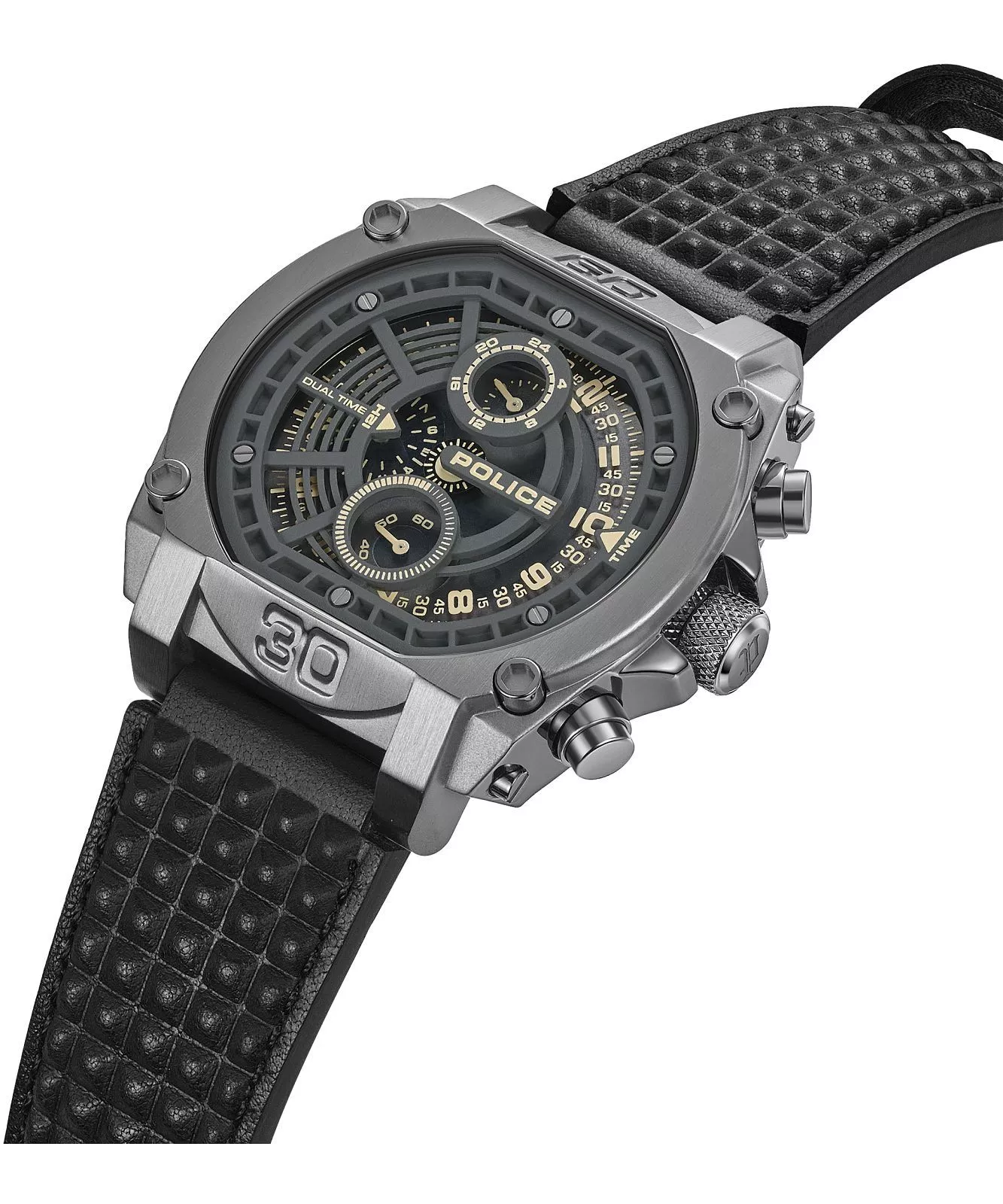 Police Norwood Dual Time Men's Watch - Gray Steel - Black Leather Strap - Image 2