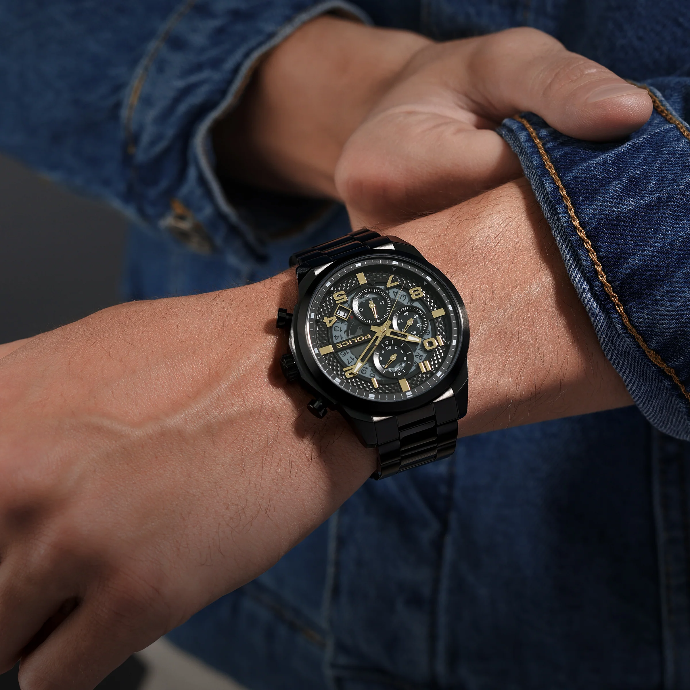Police Soul Men's 50MM Black Chronograph Stainless Steel Strap Watch - Image 5
