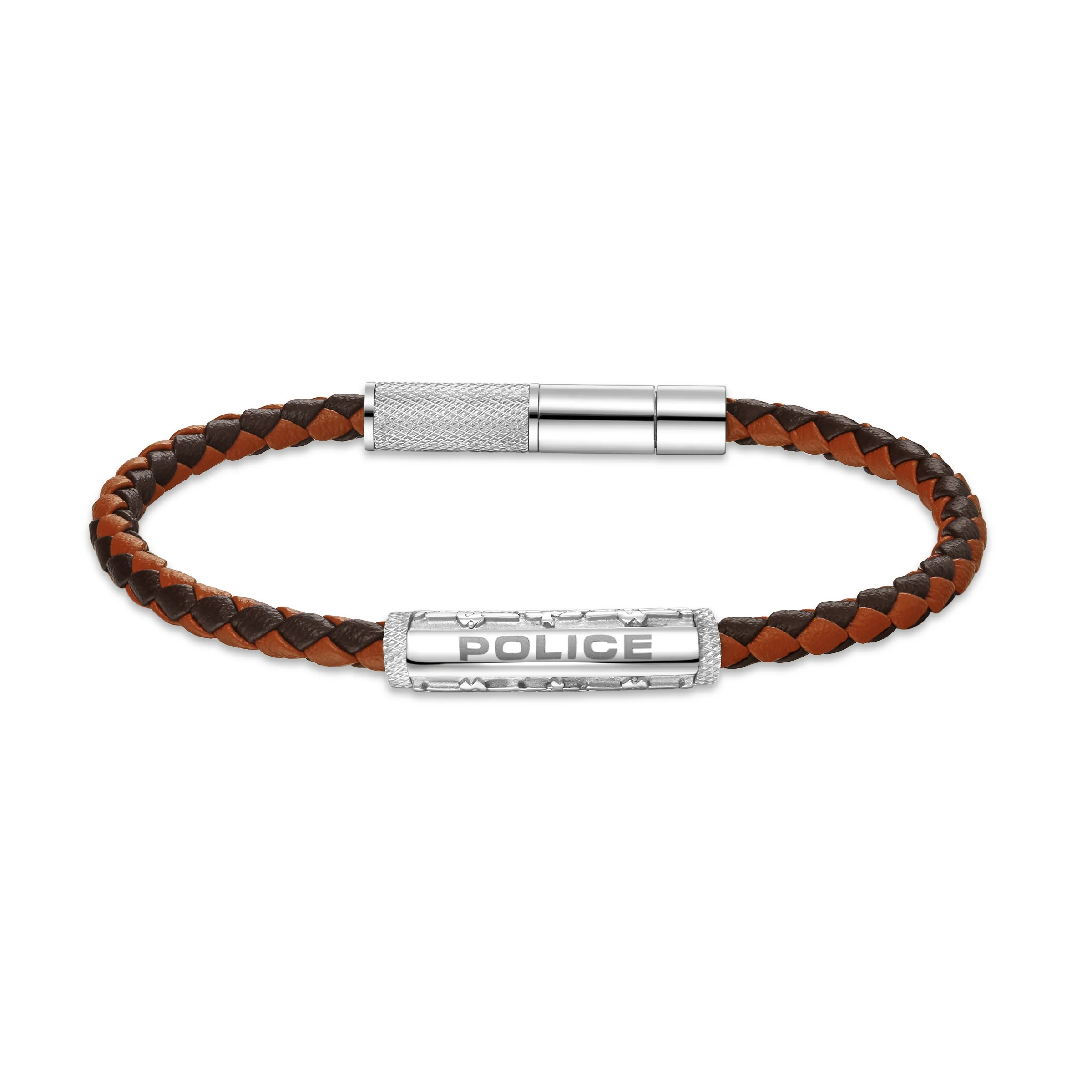 Police Men's Die-Cut Brown and Tan Bi Colour Leather with Wing Logo Bracelet - Image 2