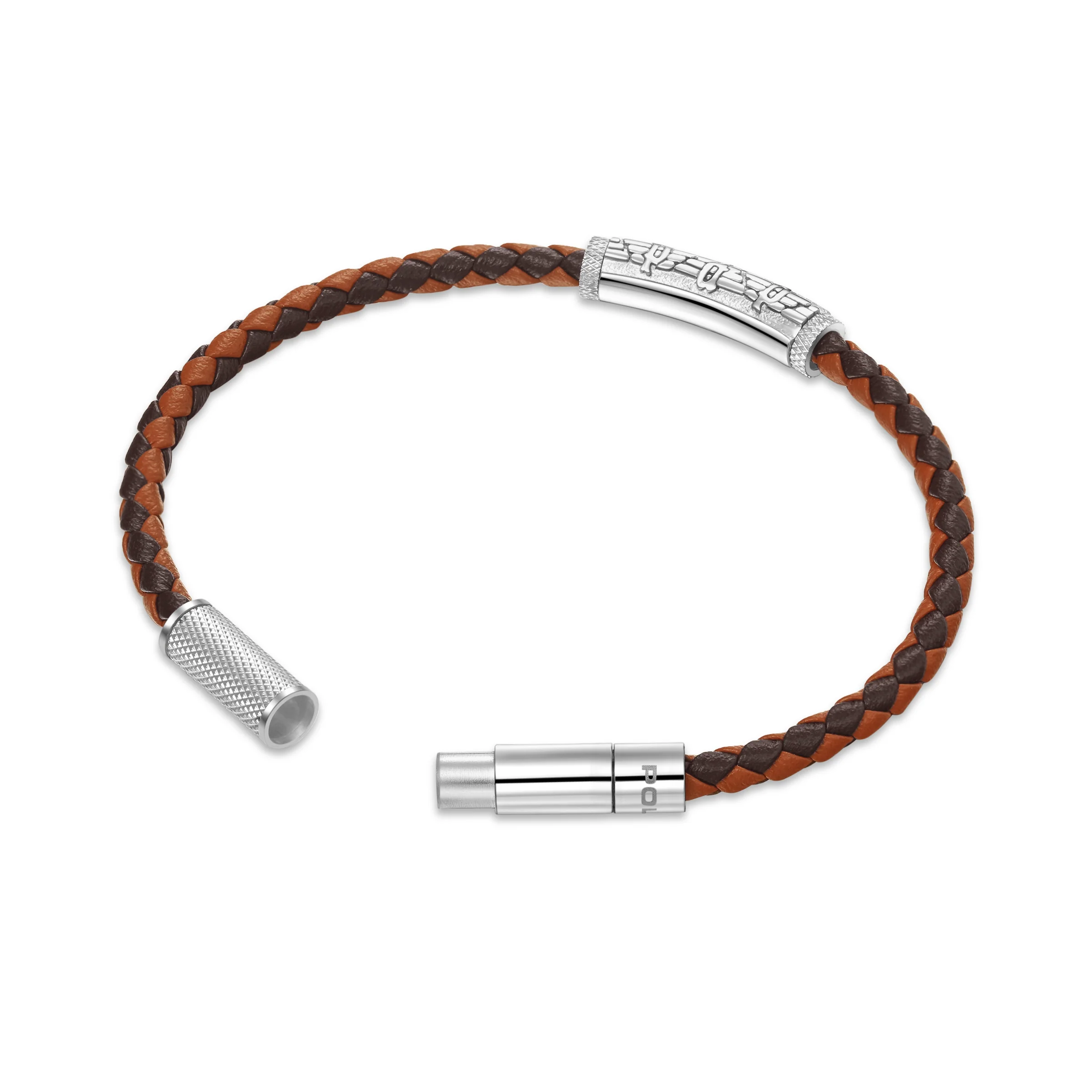Police Men's Die-Cut Brown and Tan Bi Colour Leather with Wing Logo Bracelet - Image 3