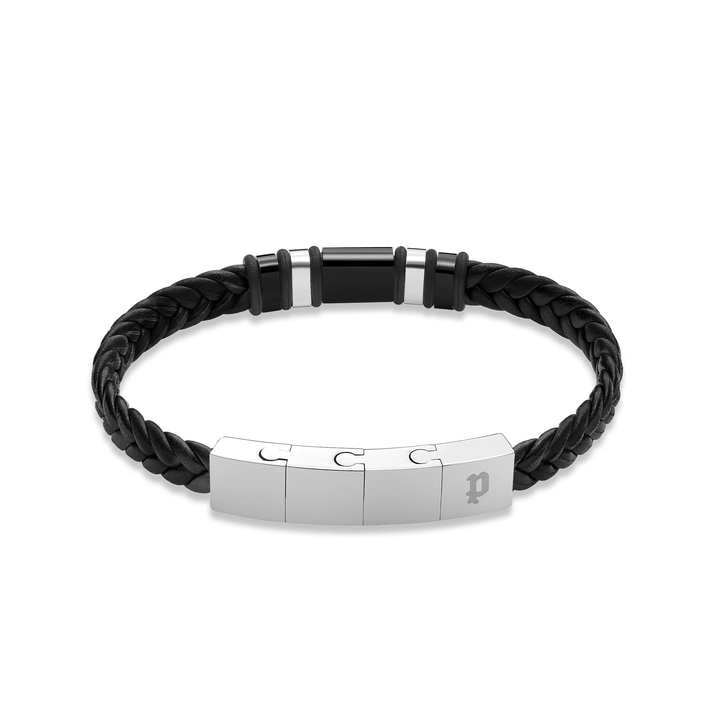 Police WAVEBREAKER BLACK WINGLOGOPLAQ BLACK LEATHER BRACELET FOR MEN - Image 2