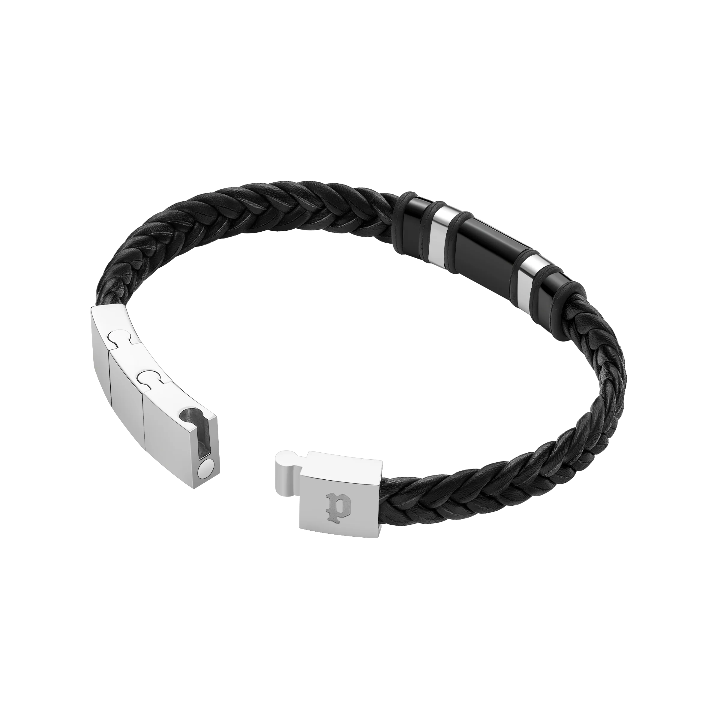 Police WAVEBREAKER BLACK WINGLOGOPLAQ BLACK LEATHER BRACELET FOR MEN - Image 3