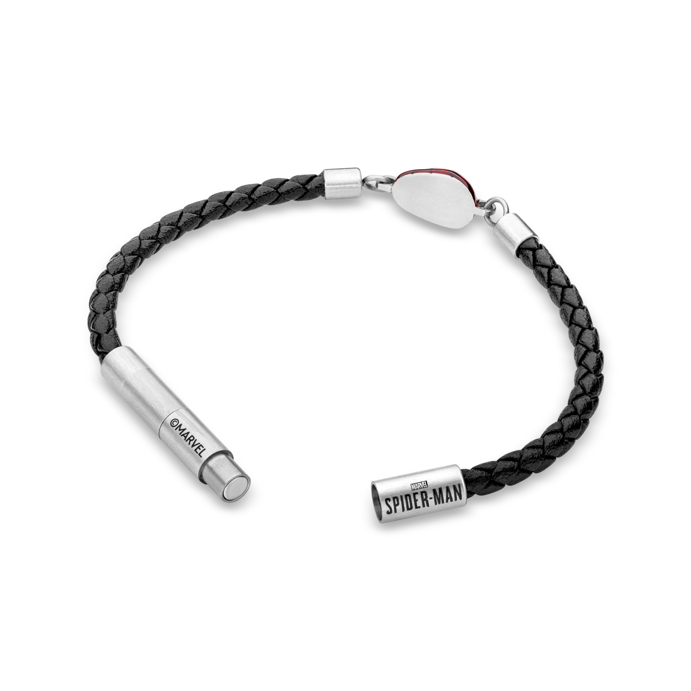 Police Webslinger Limited Edition Black Leather Bracelet with Stainless Steel and Red Accents - Image 3