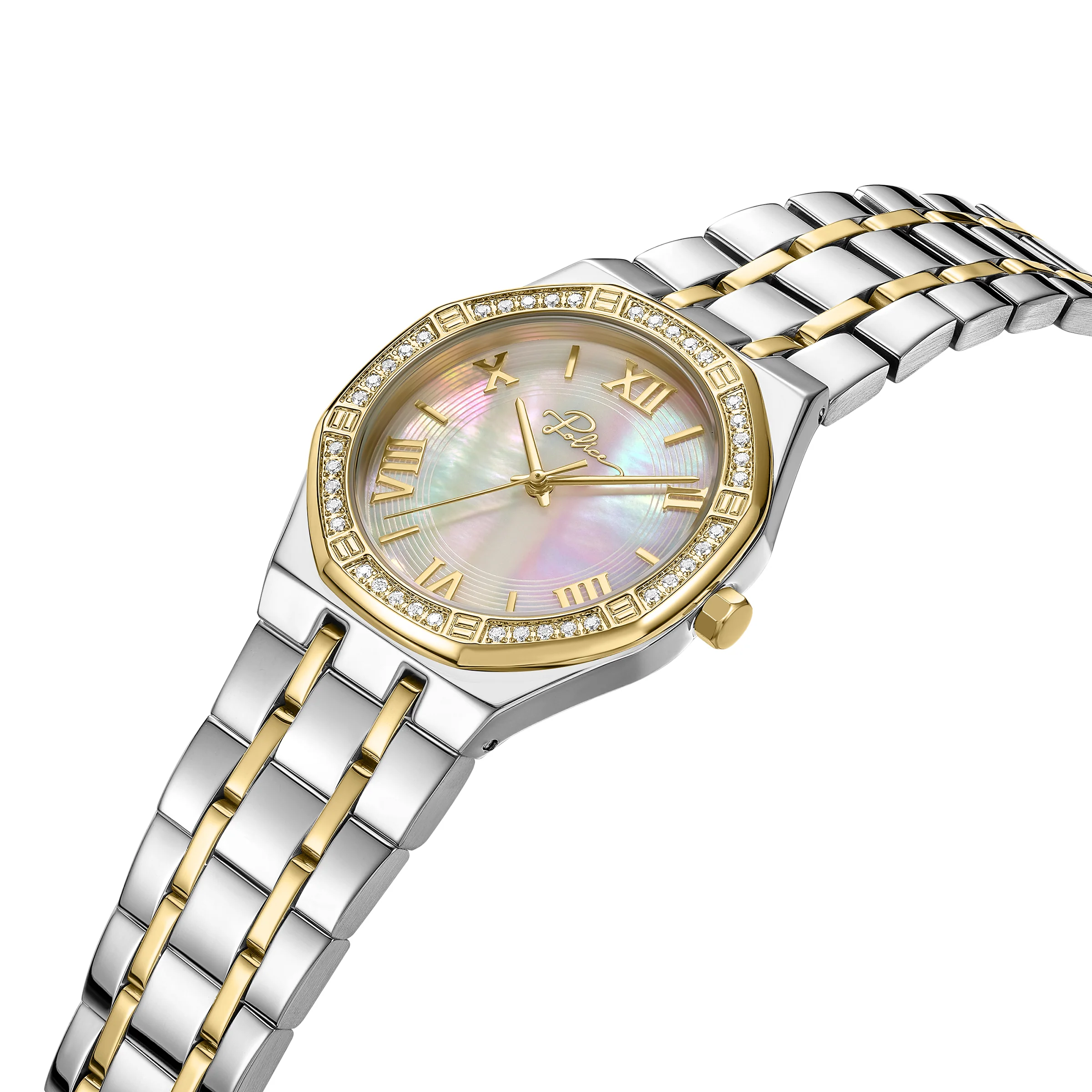 POLICE Women's Moonlight 32mm Gold-Plated Watch with Champagne Mother-of-Pearl Dial & 316L Stainless Steel 5-Link Bracelet - Image 2