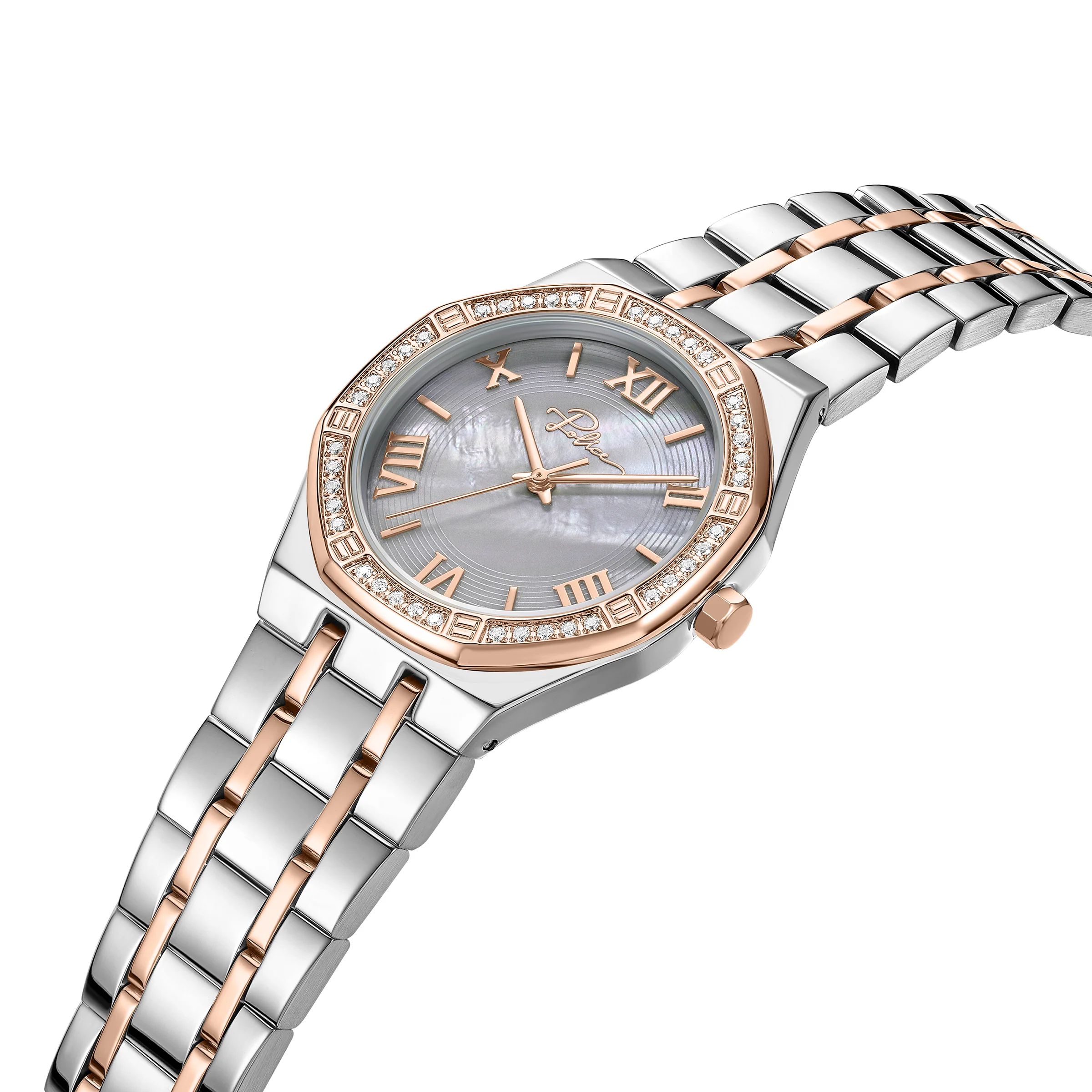 Police Women's Moonlight 32mm Rose Gold-Tone Watch with Grey Mother-of-Pearl Dial and 316L Stainless Steel 5-Link Bracelet - Image 2