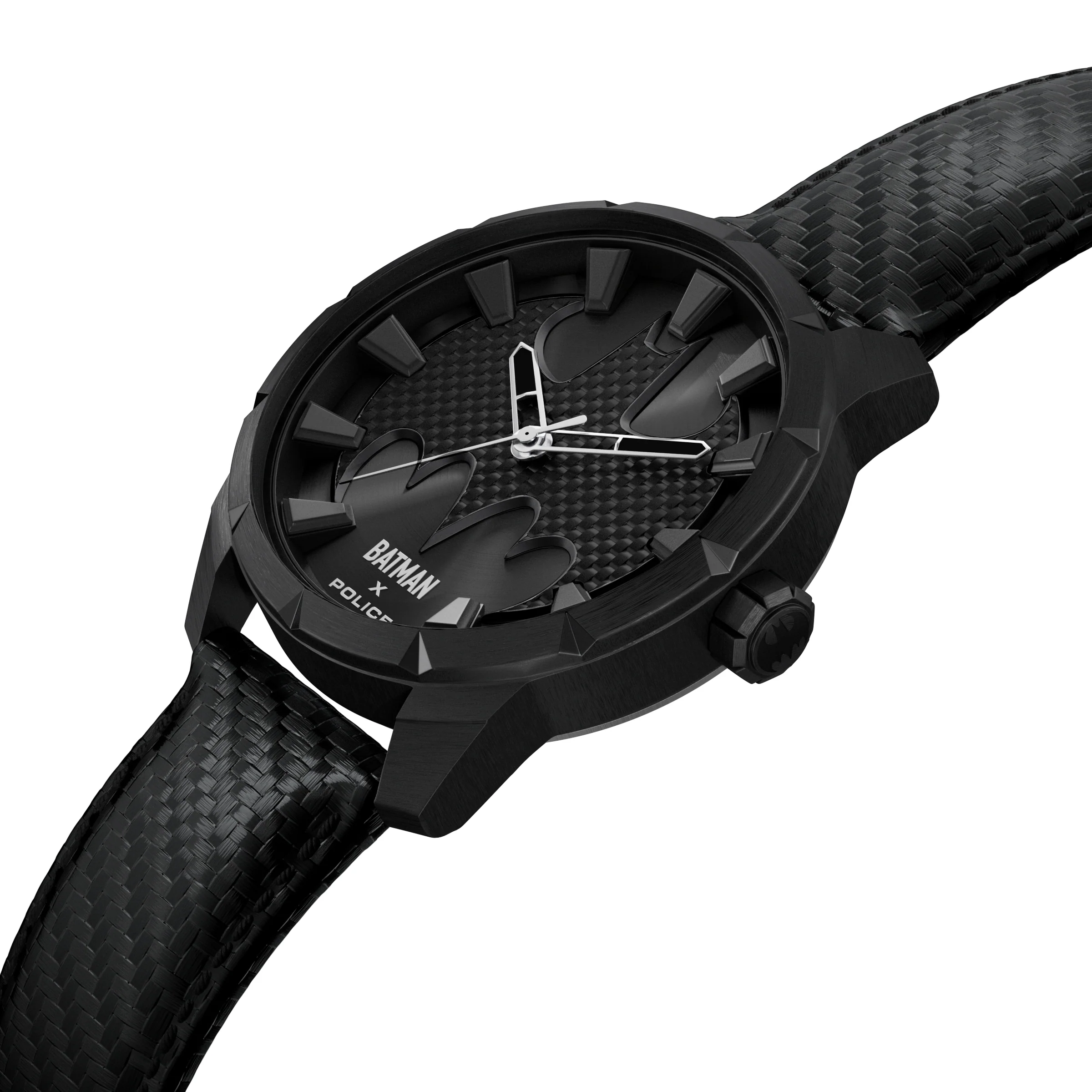 Police The Bat Gents Black Dial Black Leather Strap Watch - Image 2